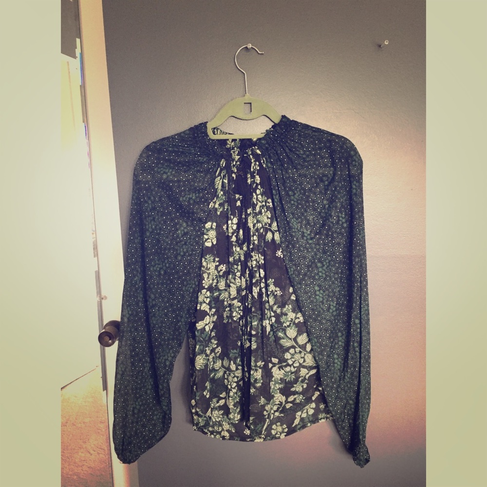 Free People green chiffon blouse